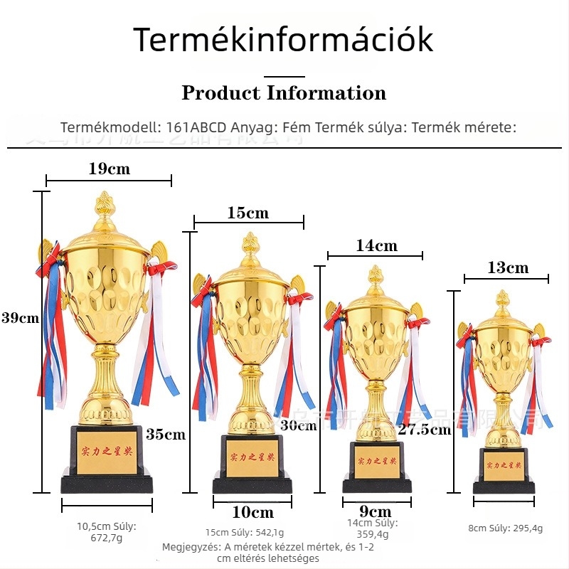 Fém trófea és érme, T160-es sorozat, kreatív díj iskolai képzésekhez és sporteseményekhez