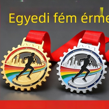 Cinkötvözetből készült érem ifjúsági klub számára, maratoni emlék – nyomtatott logóval