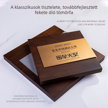 Diófa medál vastag alumínium lemezzel – díszplakett és bizonyítvány