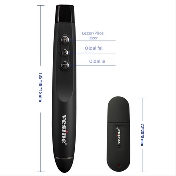 VP101 USB lézeres oldalváltó toll távirányítóval, többfunkciós toll