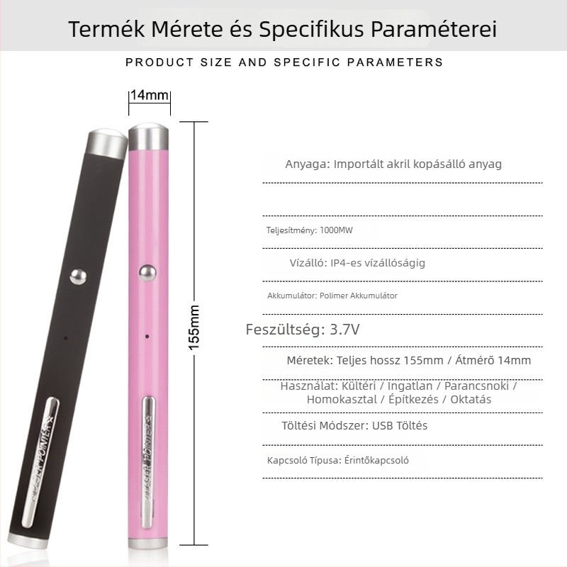 itech 5MW USB újratölthető lézer toll zöld lézer pointerrel, alumíniumötvözet, méretek 14×160 mm