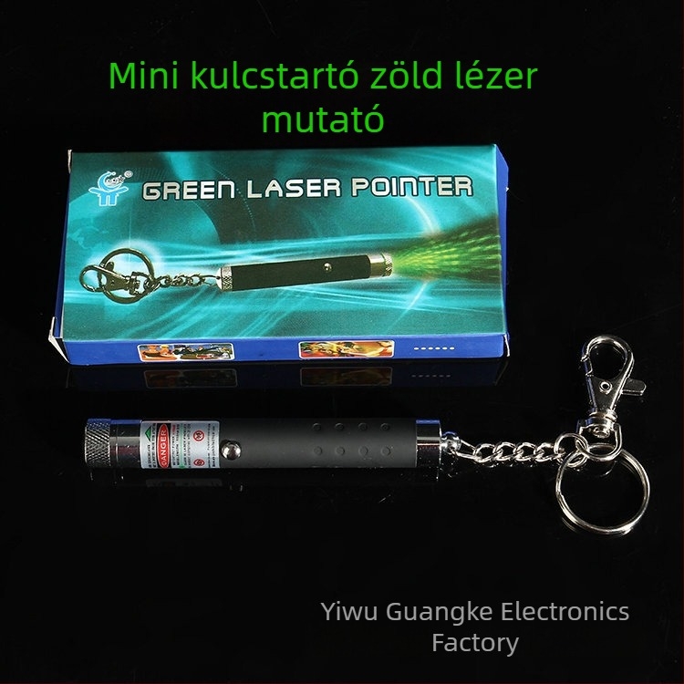 Zöld lézerpointer hosszú hatótávolsággal, kulcstartóval és mini stylusszal