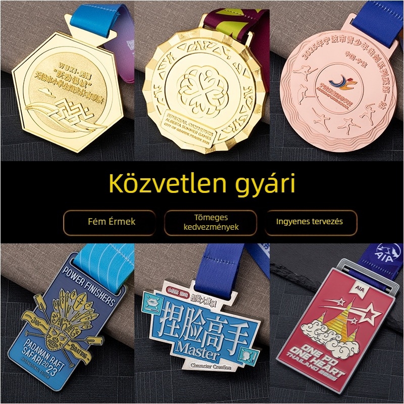 Személyre szabott cink-ötvözet maratoni érem – arany, ezüst és bronz, festett és aranyozott ajándékként