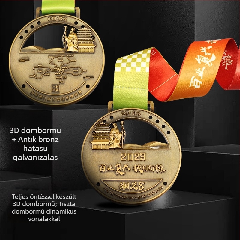 3D-relief medál sportos maratonokra, retro elektroplattált kivitel, cinkötvözet, testreszabható rajzok és minták szerint