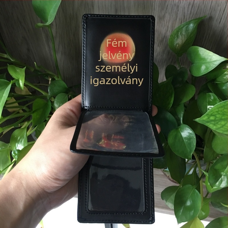 Bőr munkaigazolvány- és badge-tok, testreszabható, modern minimalist stílus, méret 7,5 × 10,5 cm