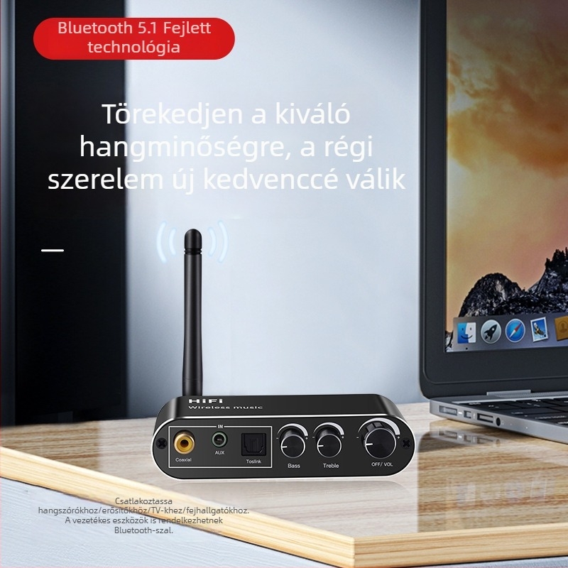 Bluetooth 5.1 RCA vevő, digitális–analóg audio konverter optikai és koaxiális kimenettel, USB-meghajtó támogatás, távirányító - T01