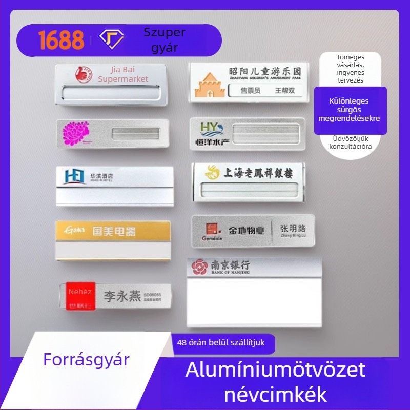 Személyre szabott névtábla tű-clip-pel - Alumíniumötvözetből készült alkalmazotti névtábla