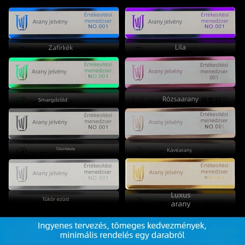 Rozsdamentes acélból készült, testreszabható jelvény alkalmazotti azonosítóhoz, tű- vagy mágneses hátlappal