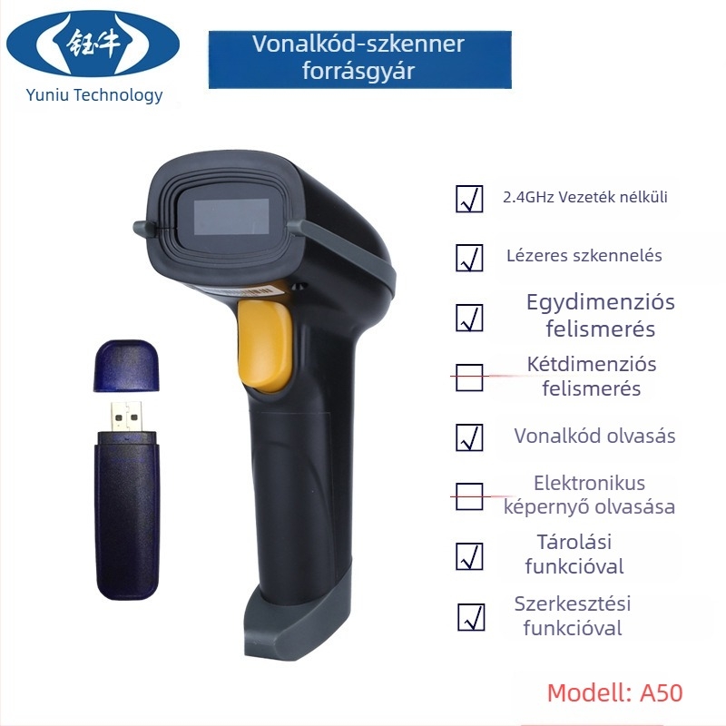 Yuniu A50 kézi lézeres vonalkódolvasó, USB interfész