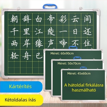 Mozgatható, kétoldalas író- és mágneses tábla, zöld rácsos felülettel, otthonra és iskolába