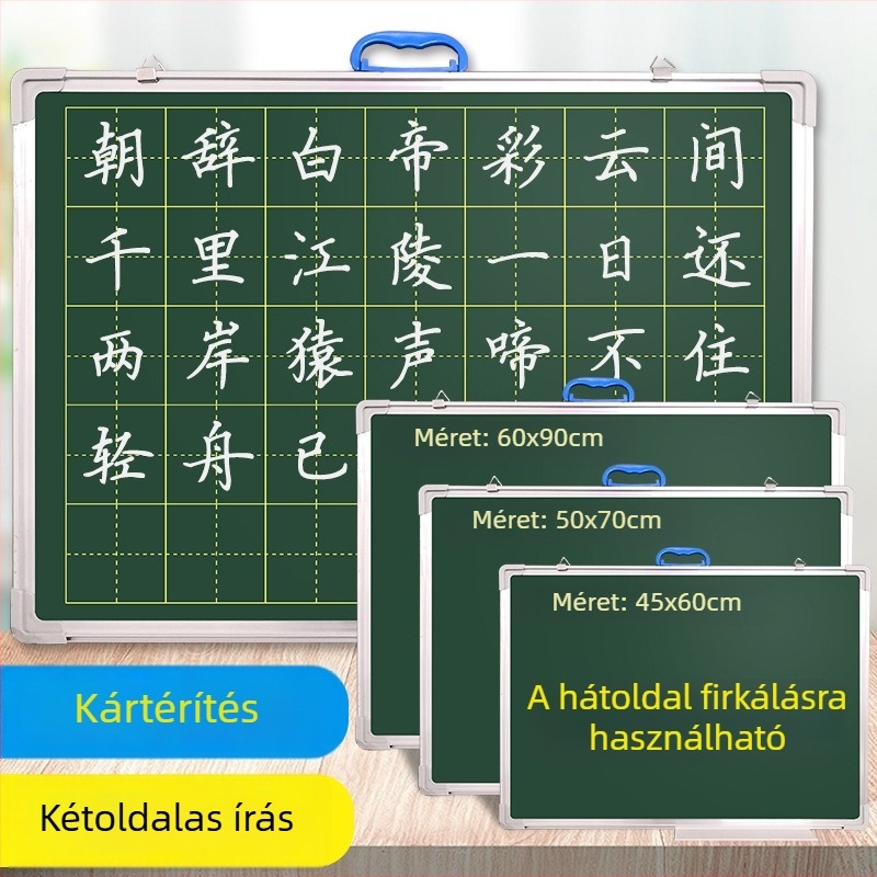 Mozgatható, kétoldalas író- és mágneses tábla, zöld rácsos felülettel, otthonra és iskolába