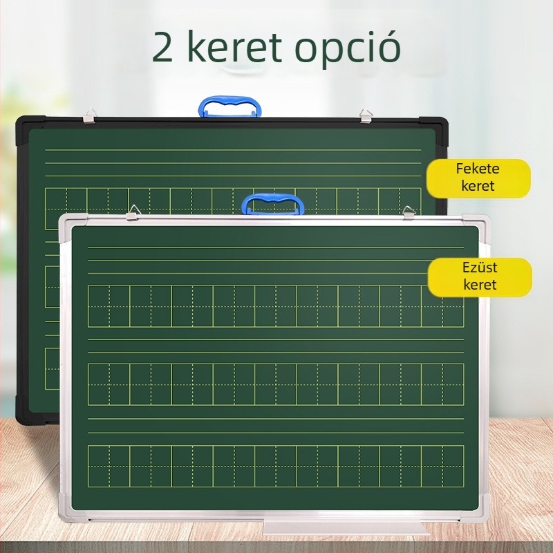 Mozgatható, kétoldalas író- és mágneses tábla, zöld rácsos felülettel, otthonra és iskolába