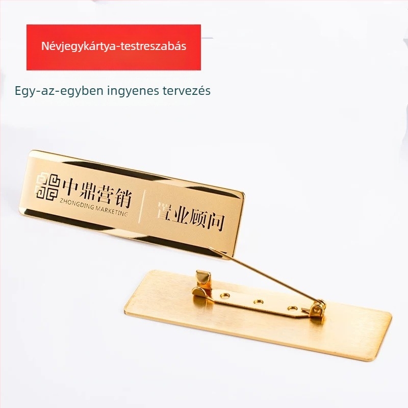 Személyre szabott rozsdamentes acél dolgozói azonosítók értékesítési és ingatlan tanácsadók számára, tűs rögzítéssel