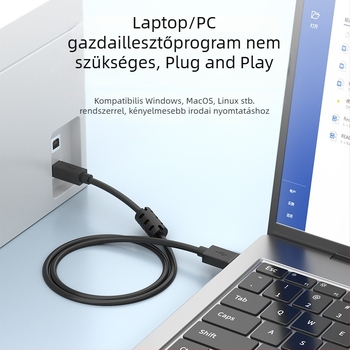 USB 2.0 nyomtató adatkábel, kopírozáshoz és szkennerhez, fekete, négyzetes USB csatlakozó