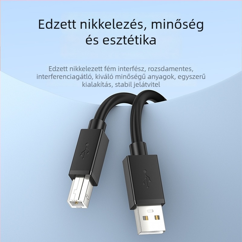 USB 2.0 nyomtató adatkábel, kopírozáshoz és szkennerhez, fekete, négyzetes USB csatlakozó