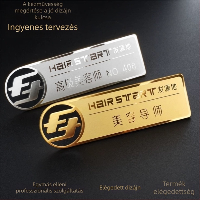 Személyre szabott rozsdamentes acél K-gold bevonatú dolgozói jelvények, fémből készült azonosító lapok, névtáblák, tűs típusú munkajelvények