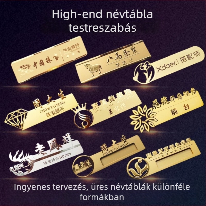 Személyre szabott rozsdamentes acél K-gold bevonatú dolgozói jelvények, fémből készült azonosító lapok, névtáblák, tűs típusú munkajelvények