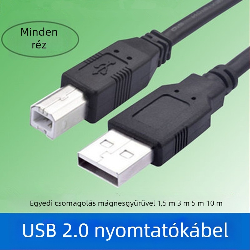 USB adatkábel számítógép és nyomtató, szkenner és másoló közötti kapcsolat – USB 2.0, réz, hossz 1,5/3/5/10 m