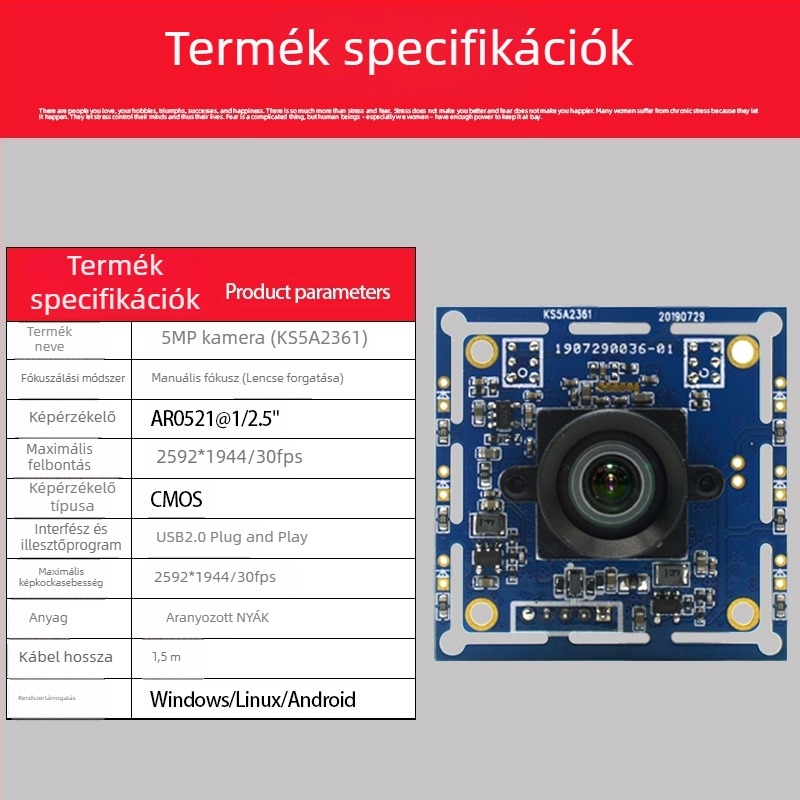 USB dokumentumkamera modul 5 MP makro objektív