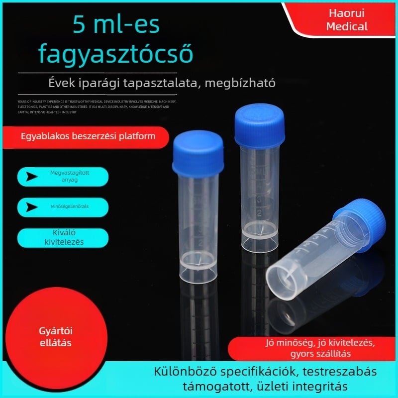 Hao Rui lapos aljzatú kriogén csövek csavaros kupakkal és skálával, 5 ml nyálgyűjtő cső, steril