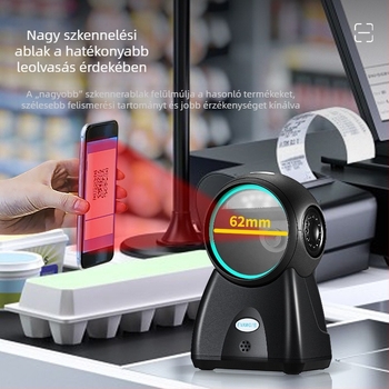 Asztali vonalkódolvasó 1D/2D kódokra, USB interfész, 550 szkennelés/sec, 3 mil felbontás, EVAWGIB