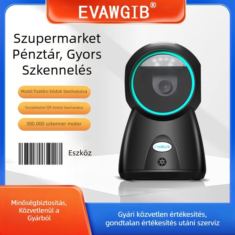 Asztali vonalkódolvasó 1D/2D kódokra, USB interfész, 550 szkennelés/sec, 3 mil felbontás, EVAWGIB