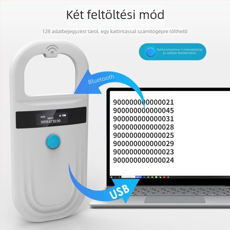 Háziállat-chip hamisítás elleni szkenner üvegcsővel ellátott RFID olvasó FDX-B