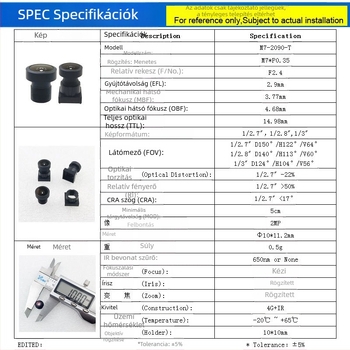 M7 interfész, 2.9 mm fix fókuszú objektív kódolvasáshoz, 1/2.7 inch érzékelő, 150° széles látószög