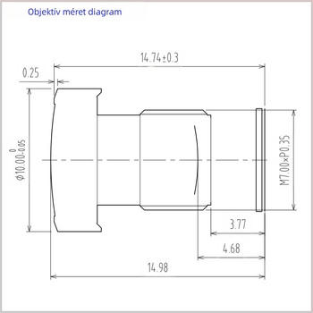 M7 interfész, 2.9 mm fix fókuszú objektív kódolvasáshoz, 1/2.7 inch érzékelő, 150° széles látószög