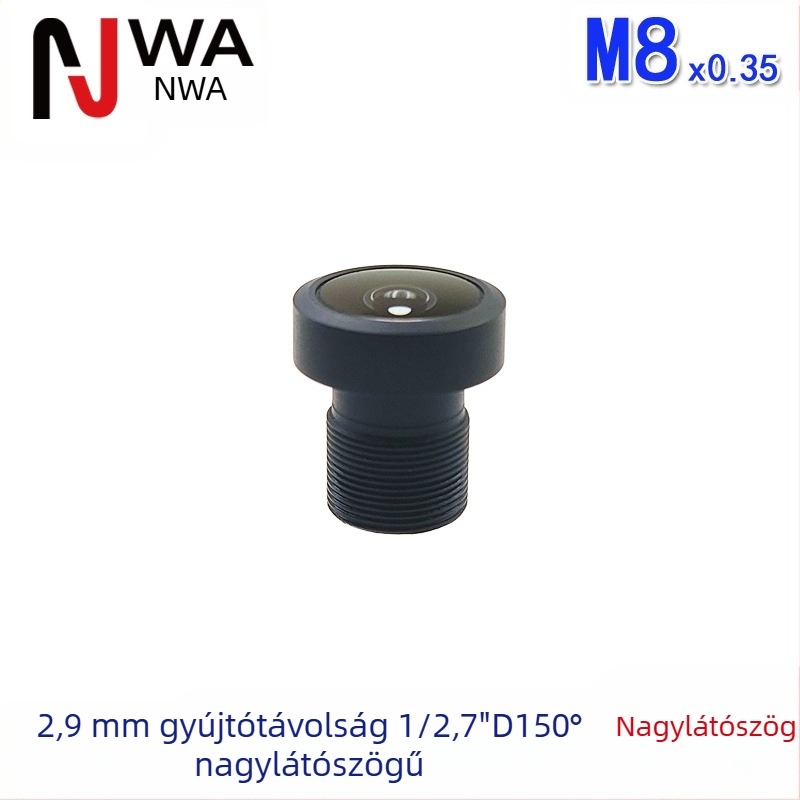 M7 interfész, 2.9 mm fix fókuszú objektív kódolvasáshoz, 1/2.7 inch érzékelő, 150° széles látószög