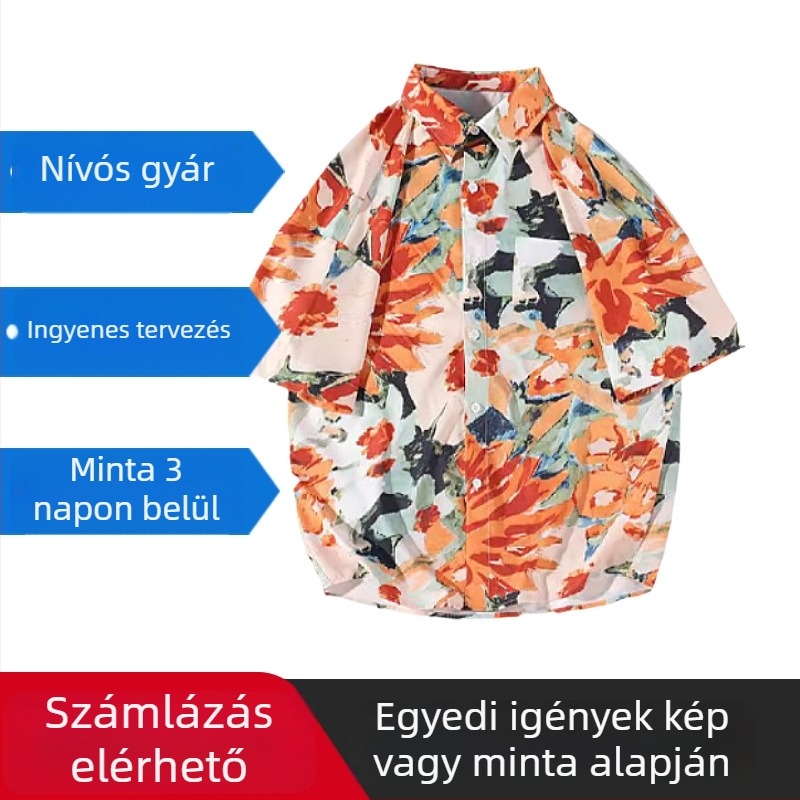 Négyirányú elasztikus, gyorsan száradó virágos ing Hawaii digitális nyomtatással, rövid ujjú