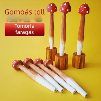 Kézzel faragott fa gél toll aranyos gomba díszítéssel — oktatási ajándék