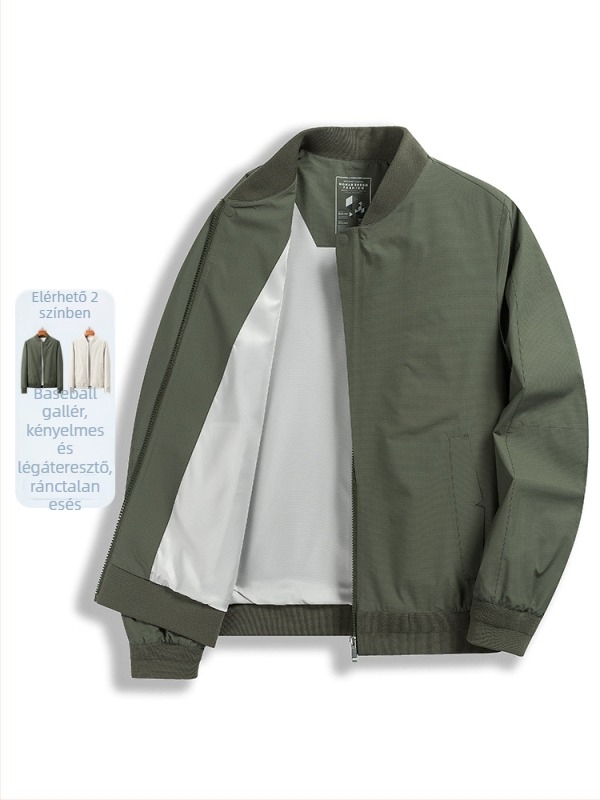 Férfi szélálló bomberdzseki baseball gallérral, slim fit, cipzárral, tavasz–ősz