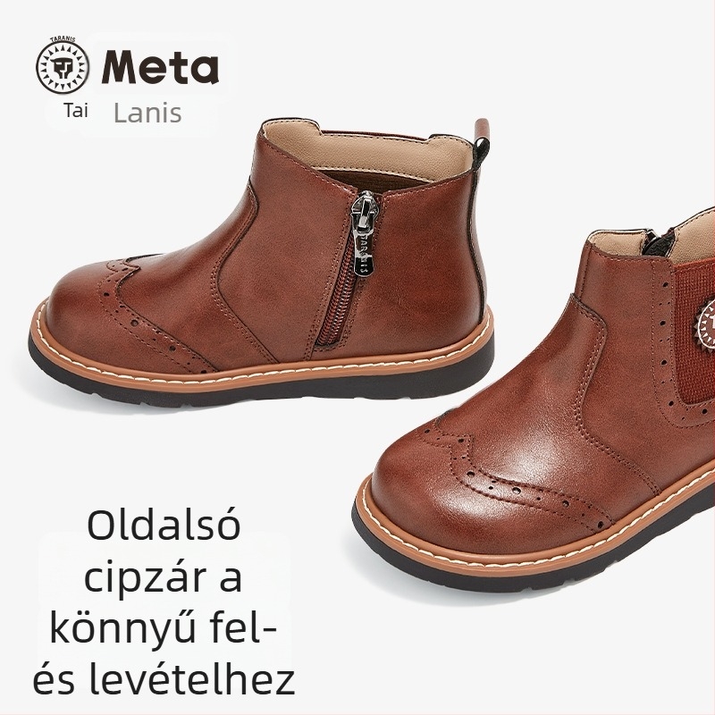 Tarannis Meta gyerekeknek bőrből készült Chelsea csizmák őszre – kényelmes retro stílus oldalsó cipzárral, természetes gumitalp