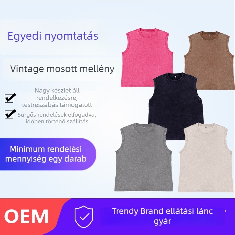 Férfi pamut ujjatlan mellény batik nyomással, retro kopott stílus, 2025 tavasz.