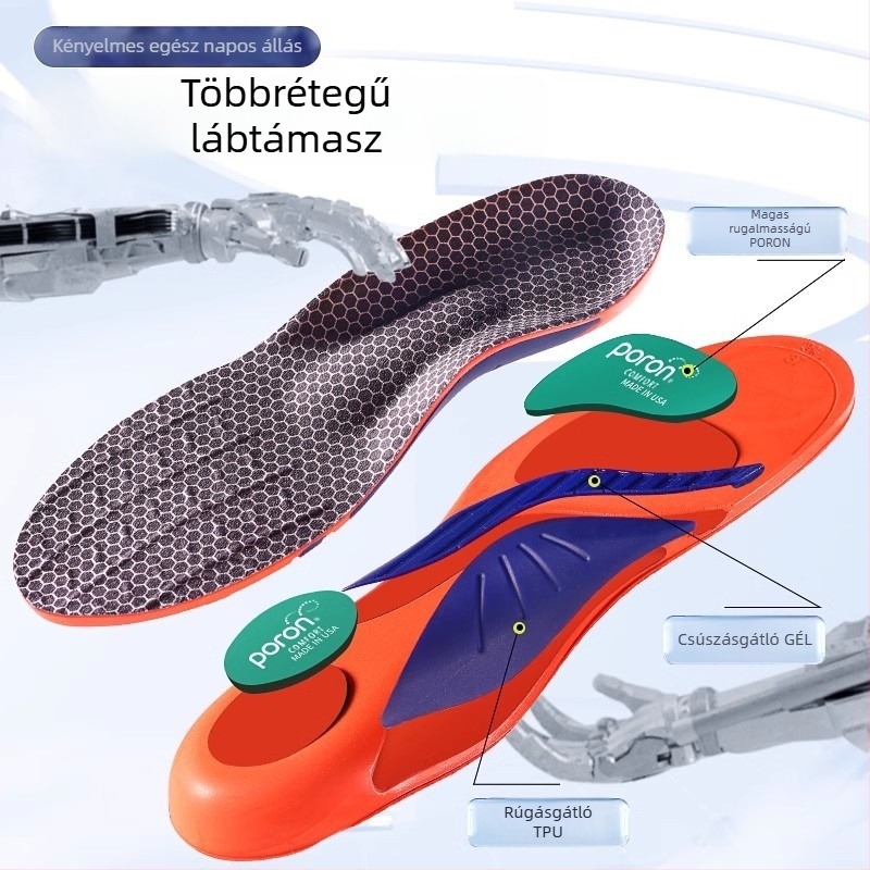 Ív-támogatásos talpbetét lapos lábakhoz – kényelmes hosszú álláshoz, PU-gél teljes talpbetét sport- és hétköznapi cipőkhöz