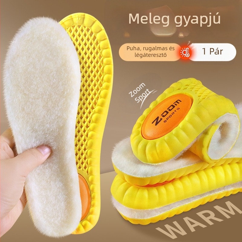 Téli gyapjú talpbetét - meleg, nedvességszívó, szagtalanító, lélegző, csúszásmentes, masszírozó, antifungális, hosszú állás okozta fáradtság mérséklése.