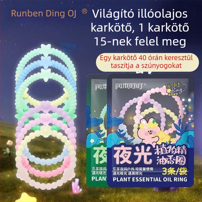 Világító illóolajos karkötő gyerekeknek és felnőtteknek, kültéri szúnyogriasztó, repelens folyadékkal