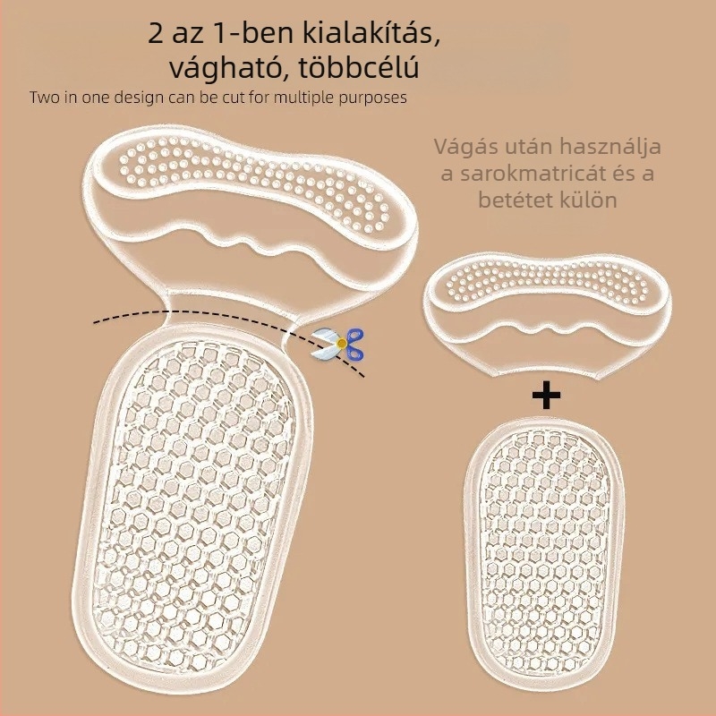 Gél sarokvédő párnák 2-in-1 magas sarkúhoz, puha, kopásálló, csúszásmentes, masszázs, öntapadó fél méretű talpbetét