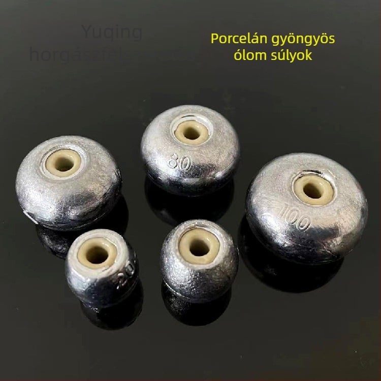 Olívabogyó alakú kerámiagyöngyökkel ellátott ólomsúly horgászathoz, központi átlyukasztással