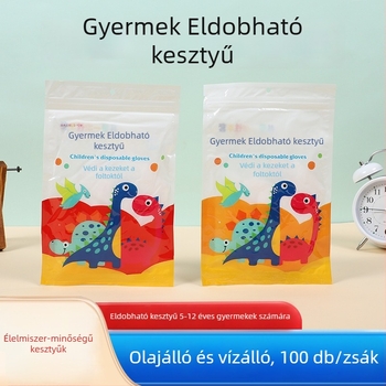 Gyerekeknek készült egyszer használatos kesztyű, élelmiszer-minőség, vastag, átlátszó, konyha és catering számára, egy méret