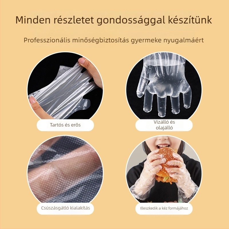 Gyerekeknek készült egyszer használatos kesztyű, élelmiszer-minőség, vastag, átlátszó, konyha és catering számára, egy méret