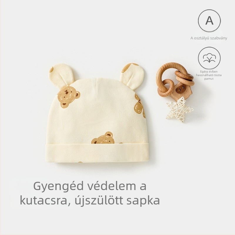Újszülött pamutsapka, puha, karimát nélküli, aranyos mesés dizájn 0–3 hónapos babáknak