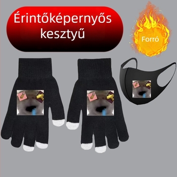 Big-Headed Cat Amnos Gyerekeknek teljes ujjas gyapjú érintőképernyős kesztyűk, 6–12 évesek, téli, rajzfilmszerű mintával