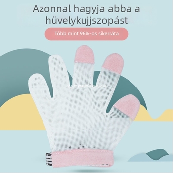 Teljesen fedő ötujjas babakesztyű, amely megelőzi a hüvelykujj szopását, a körömharapást és a húzást – ortodontikus eszköz a szokások korrigálásához