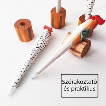 Kézzel készített tömörfa toll rajzfilmszerű mintával – fa írószer, dekoratív kiegészítő