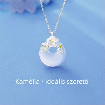 925 ezüst kamélia chalcedon nyaklánc nőknek, kulcscsonti lánccal, Valentin-napi ajándék