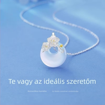 925 ezüst kamélia chalcedon nyaklánc nőknek, kulcscsonti lánccal, Valentin-napi ajándék