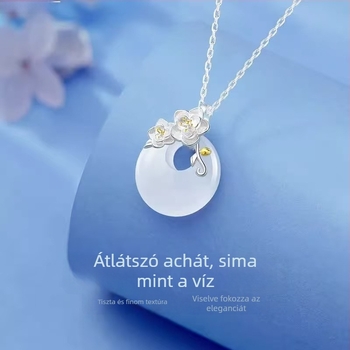 925 ezüst kamélia chalcedon nyaklánc nőknek, kulcscsonti lánccal, Valentin-napi ajándék
