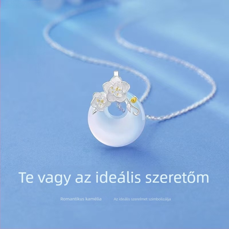925 ezüst kamélia chalcedon nyaklánc nőknek, kulcscsonti lánccal, Valentin-napi ajándék